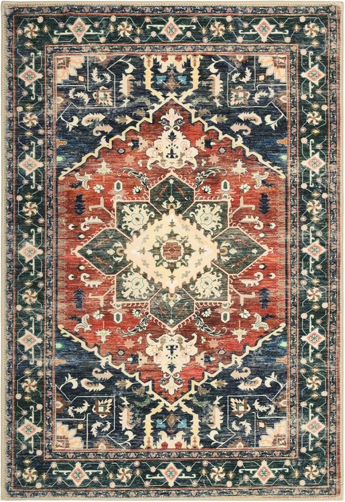 Yamaziot Washable Area Rug, 2x3 Small Entryway Rug Non-Slip Boho Vintage Rug - Image 2