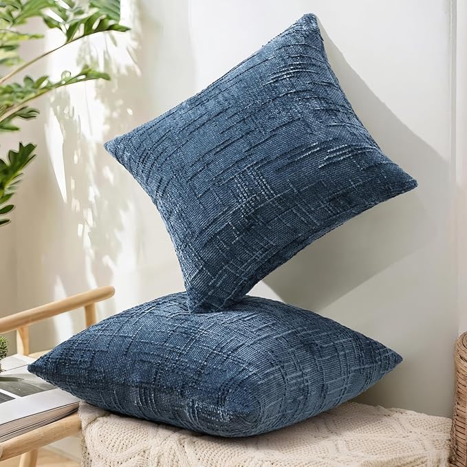 decorUhome Navy Blue Chenille Euro Sham Throw Pillow Covers 24x24 Set of 2 - Image 8