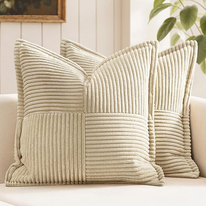 MIULEE Cream Corduroy Decorative Euro Sham Pillow Covers 24x24 Inch by MIULEE