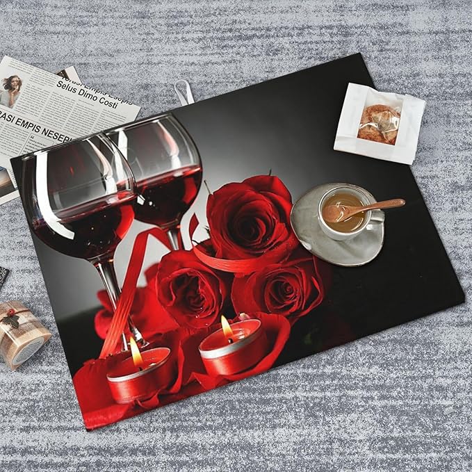 Red Wine Rose Candle Dish Drying Mat Red and Black Romantic Burgundy Blossom - Image 7