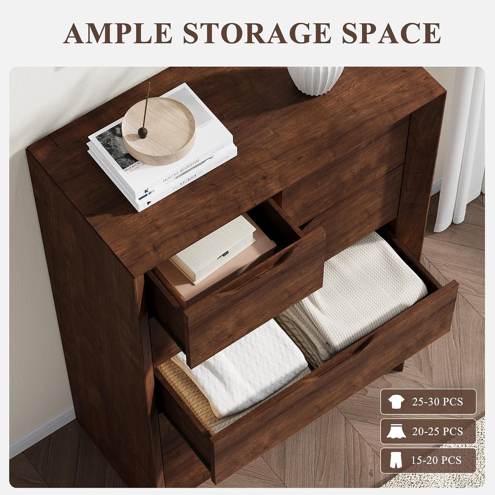 YANSNWO Walnut 6 Drawer Dresser for Bedroom, 47.4" Tall Chest of Drawers