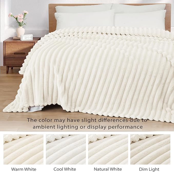 Exclusivo Mezcla King Size Flannel Fleece Blanket, Super Soft Striped Jacquard - Image 3