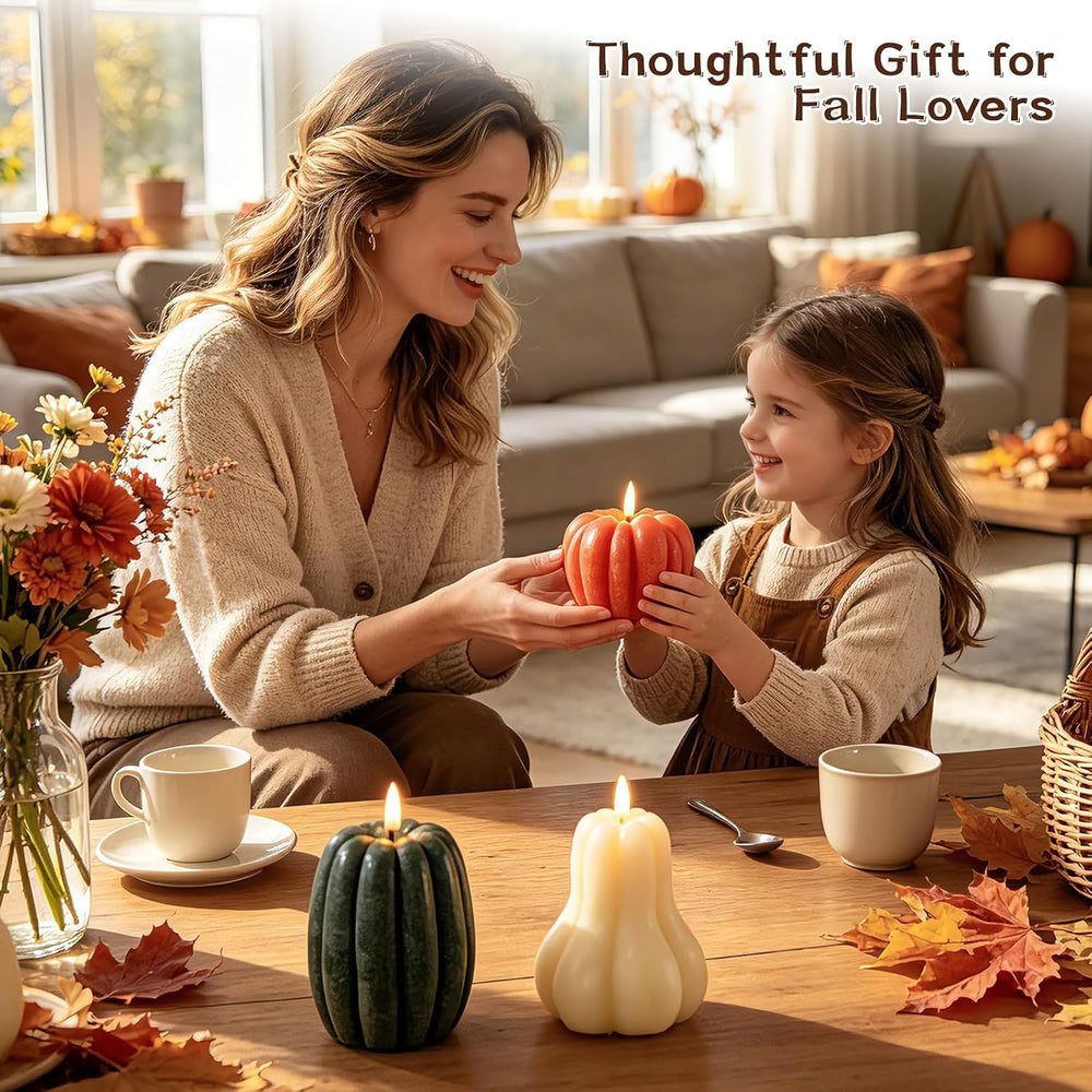 EVERLORIA 3 Pcs Fall Pumpkin Flameless Candle, LED Battery Operated Pumpkin C...