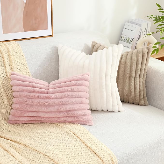 decorUhome Summer Cozy Faux Fur Throw Pillow Covers 12x20 Set of 2 Decorative - Image 6