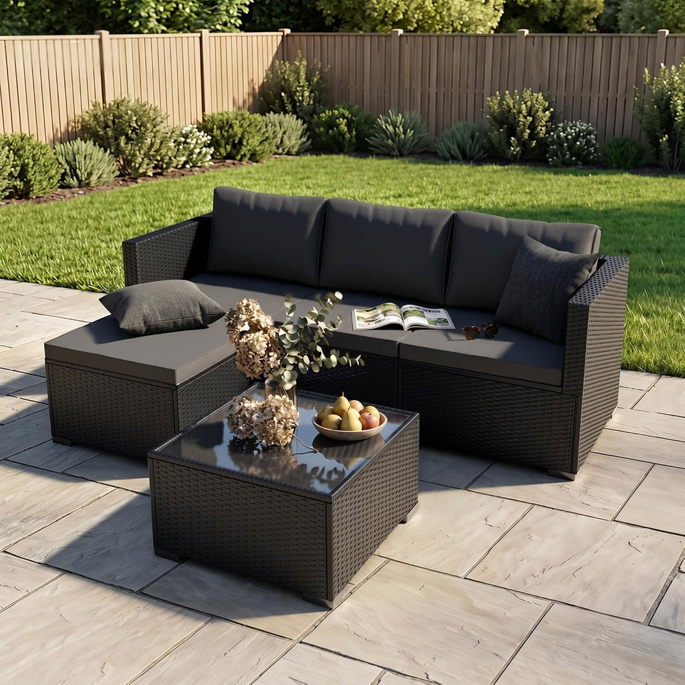 Patio Furniture Set - All-Weather -5 Piece Outdoor Patio Conversation Couch S...