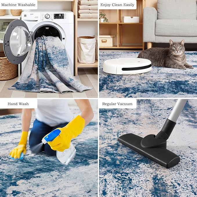 Toneed Abstract Area Rug Modern Washable Rug Soft Non Slip Rug Low Pile - Image 8