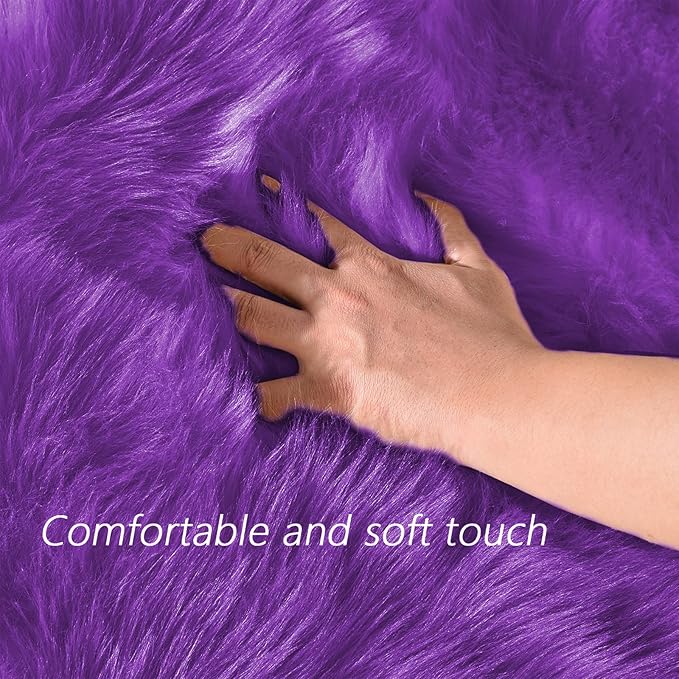 Latepis Small Furry 2x3 Purple Faux Fur Rug Fluffy Rugs Washable Shag - Image 4