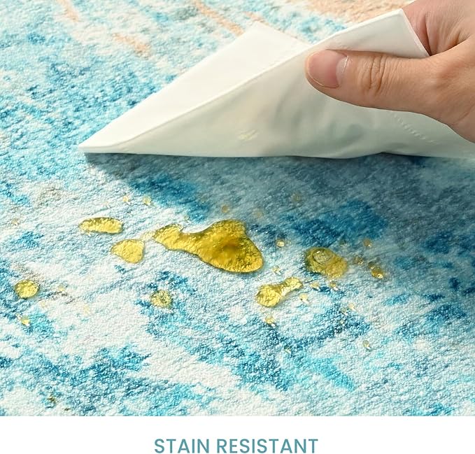 Entryway Rug 3x5 Teal Blue Bedroom Area Rug Washable Non Slip Abstract Boho Rugs - Image 7