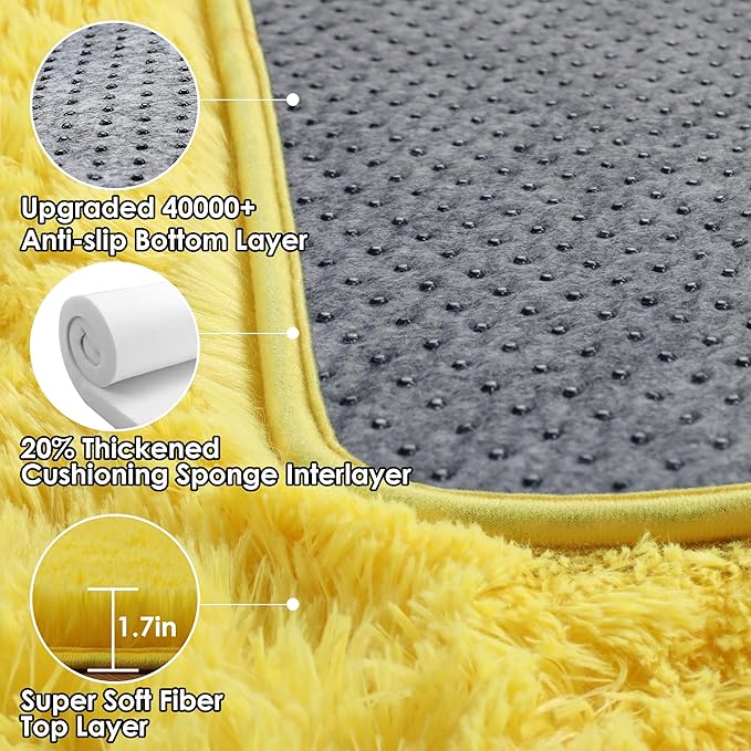 ONASAR Yellow Area Rugs for Bedroom Living Room, Fluffy 4x6 Indoor Bedside - Image 3