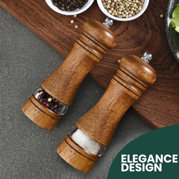 2-Piece Salt and Pepper Grinder Set, 6.5 Inch Wooden Salt and Pepper Mills - Image 2