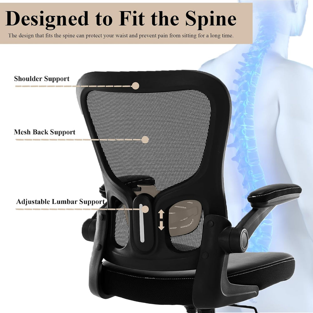 Office Chair, Mesh Ergonomic Desk Computer Chair with PU Leather Flip-up Armr...