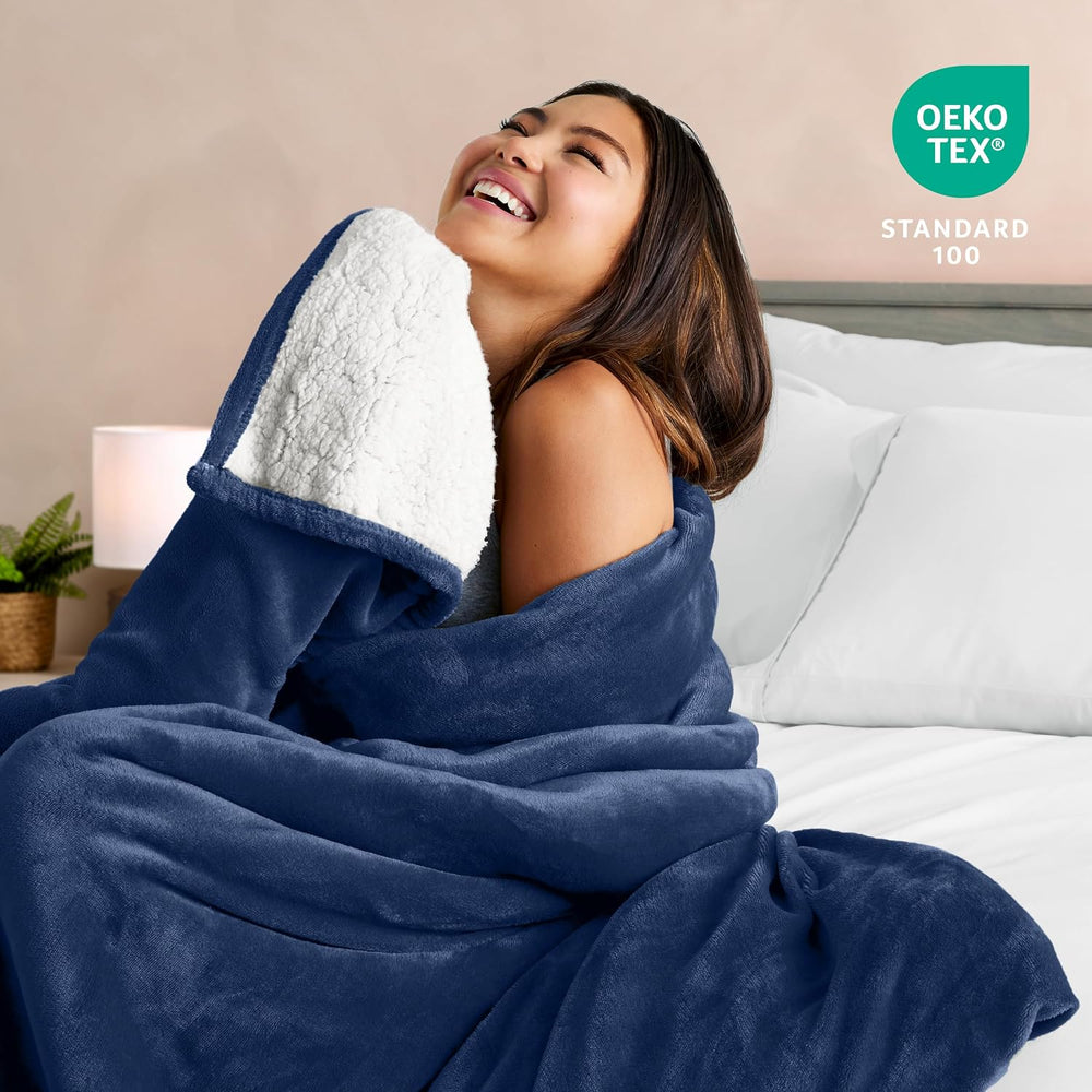 Bare Home Sherpa Fleece Blanket (Full/Queen, Dark Blue)