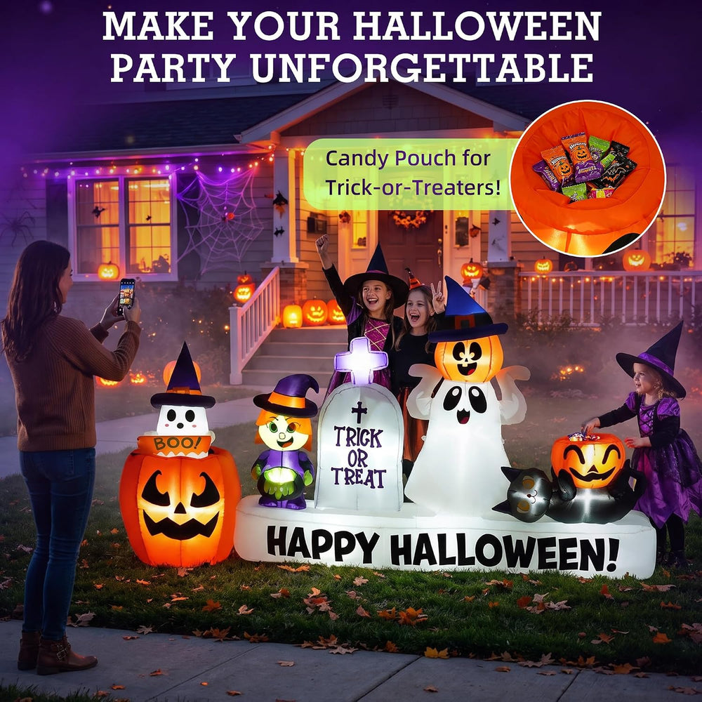9 FT Long Halloween Animated Ghost Pumpkin Witch Tombstone Cat Inflatables