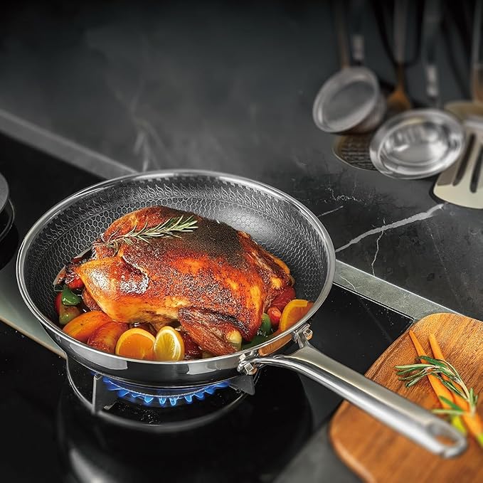 Hybrid Nonstick Cookware Set, Stainless Steel 12 Inch Frying Pan & 2QT Saucepan - Image 6