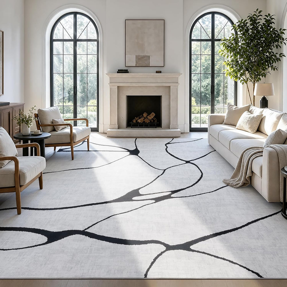 YIHOUSE 9x12 Washable Modern Abstract Black White Area Rug