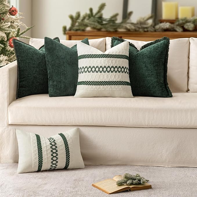 MIULEE Pack of 2 Christmas Pillow Covers 20x20 Inch Dark Green Farmhouse - Image 4