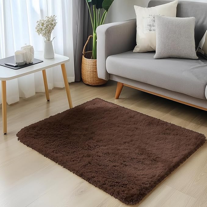 OLANLY 3x3 Machine Washable Small Bedside Rug, Soft Fluffy Shaggy Entryway - Image 3