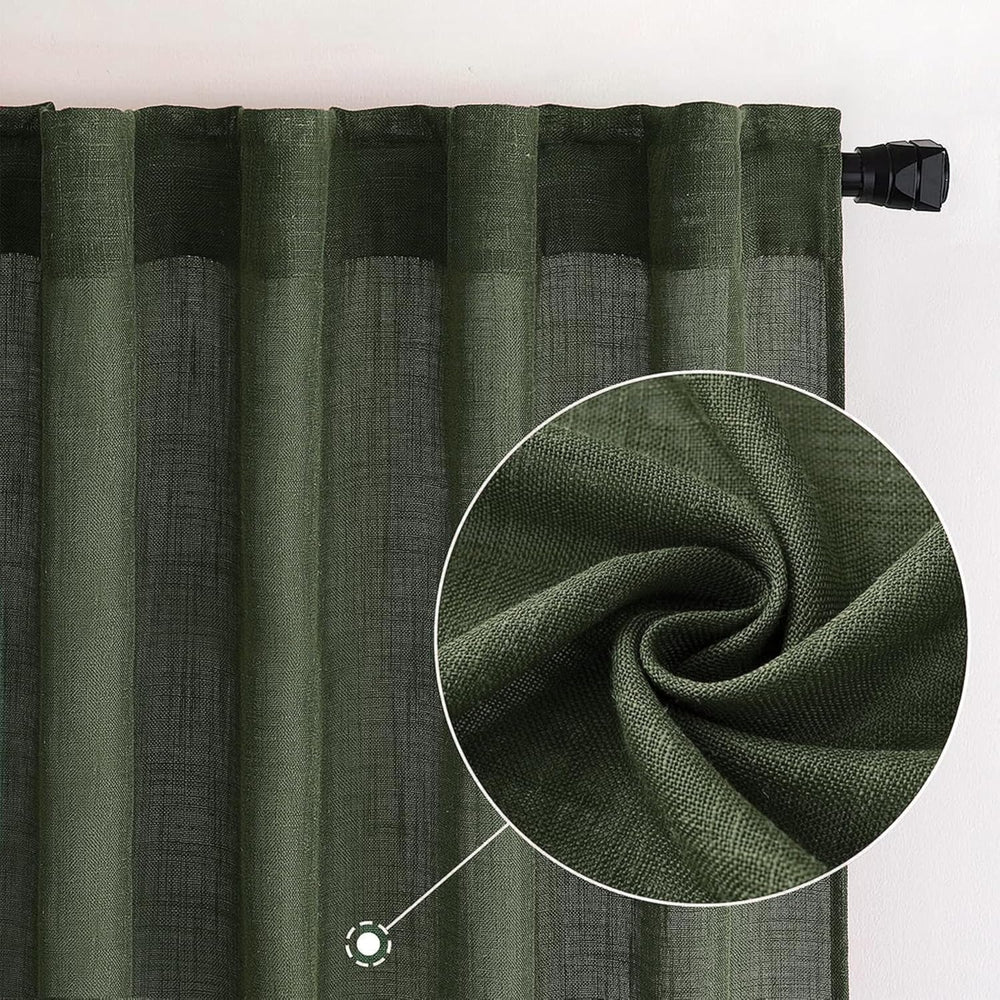 MIULEE Olive Green Linen Curtains 52x84 Inch Length for Bedroom Living Room