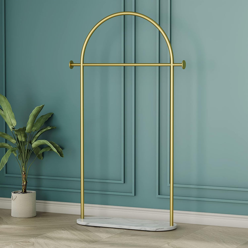 HKaikzo Gold Clothing Rack with Real Marble Base – 67" Freestanding Garm...