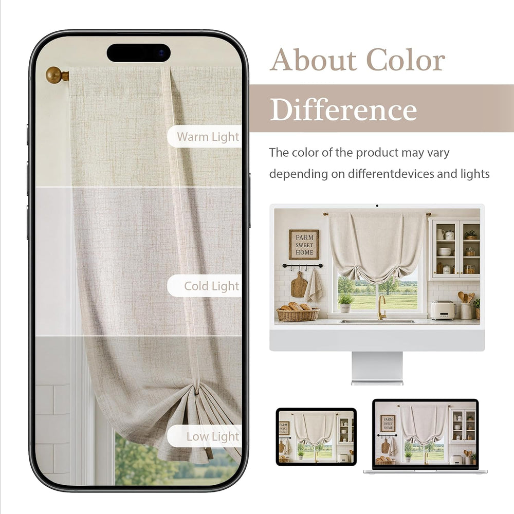 DriftAway Double Layer Linen Blackout Tie Up Curtains Thermal Insulated Fully...