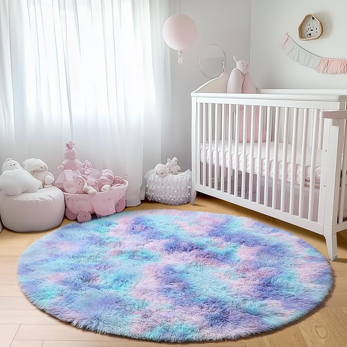 ONASAR Rainbow Round Area Rugs 5ft, Soft Bedroom Circle Rug Mats - Image 8