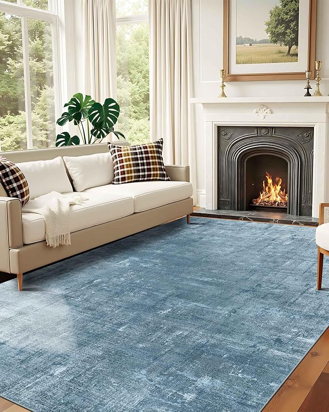 Latte&Fog 9x12 Area Rug for Living Room, Extra Large Blue Modern Abstract by LatteFog