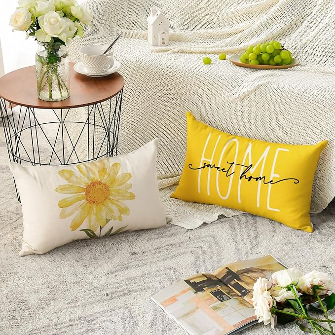 AVOIN colorlife Home Sweet Home Spring Summer Flowers Yellow Throw Pillow Covers - Image 4