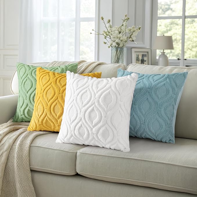 decorUhome Throw Pillow Covers 20x20 Inch Set of 2, Soft Plush Faux Wool White - Image 7