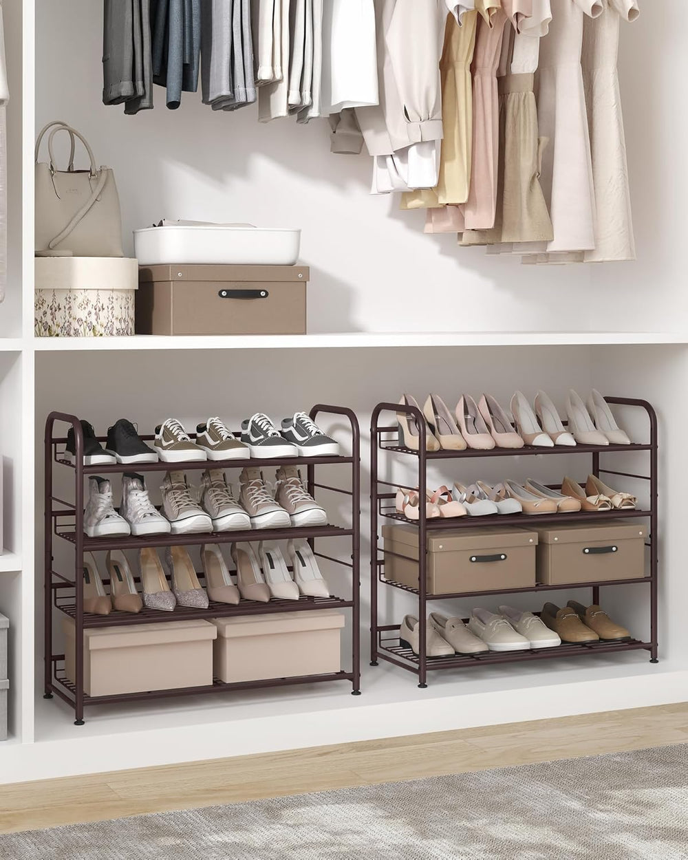 SONGMICS Stackable Shoe Rack, 4 Tier Metal Shoes Rack Storage Shelf, Holds up...