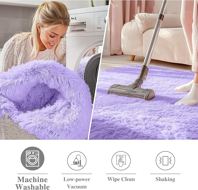 OLANLY Light Purple Round Rugs for Bedroom - Image 2