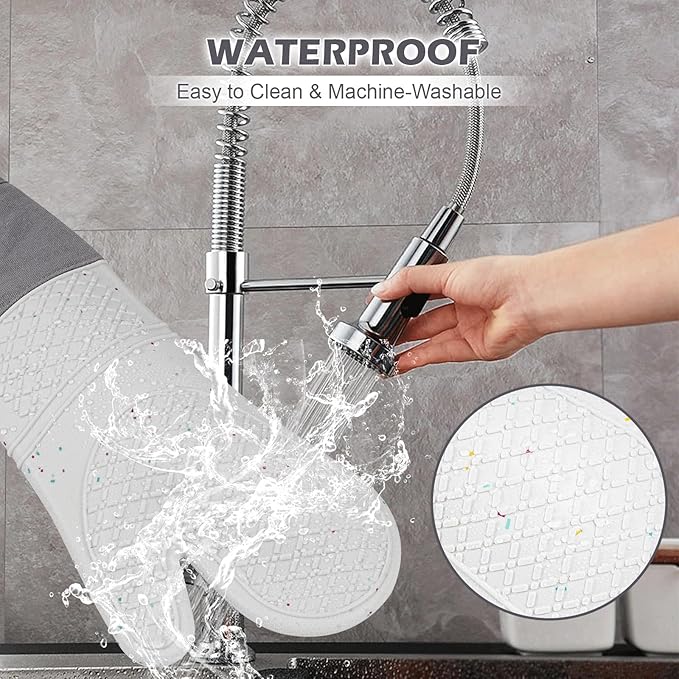 Extra Long Oven Mitts and Potholders 6Pcs Set, 500°F Heat Resistant Kitchen - Image 5