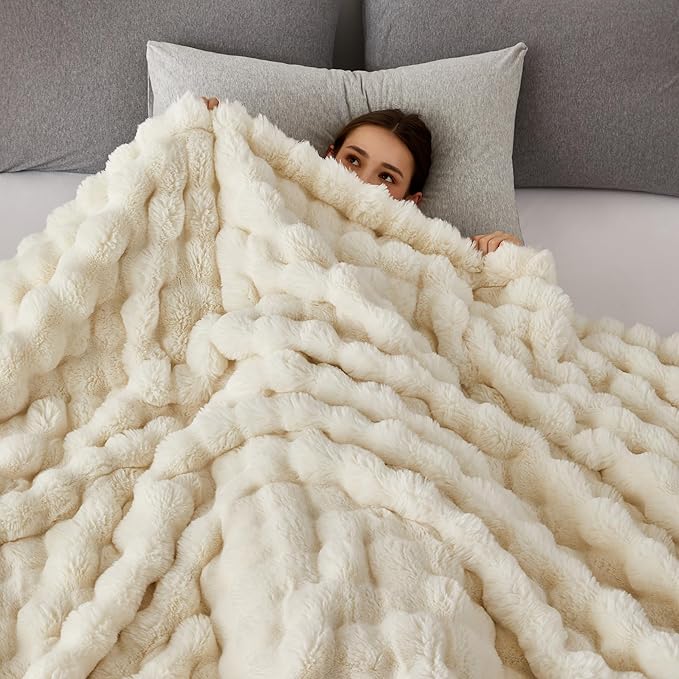 COOVA Faux Fur Throw Blanket for Couch, Cozy Soft and Fuzzy Plush Rabbit Fur - Image 3
