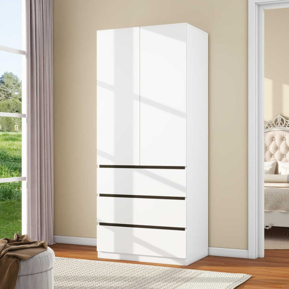 White Armoire Wardrobe Closet with 3 Drawers: 75" H x 31.5" W