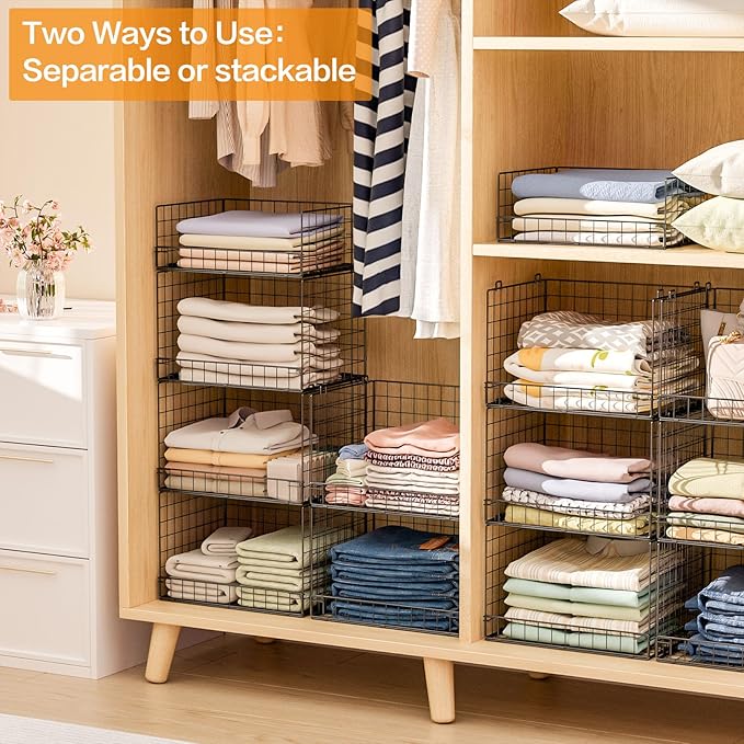 4 Tier Stackable Closet Organizers and Storage Shelves, Foldable Closet Shelf