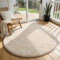 Ophanie Round Rug 3Ft Ivory Circle Area Rugs, Fluffy Fuzzy Small Bedroom Carpet by Ophanie