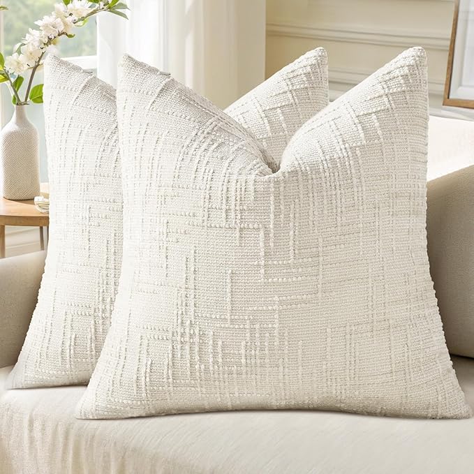decorUhome Summer Cream White Chenille Throw Pillow Covers 16x16 Set of 2 by decorUhome