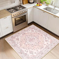 RELEANY Area Rugs Square 4ft Washable Non-Slip, Floral Vintage Distress Print by RELEANY
