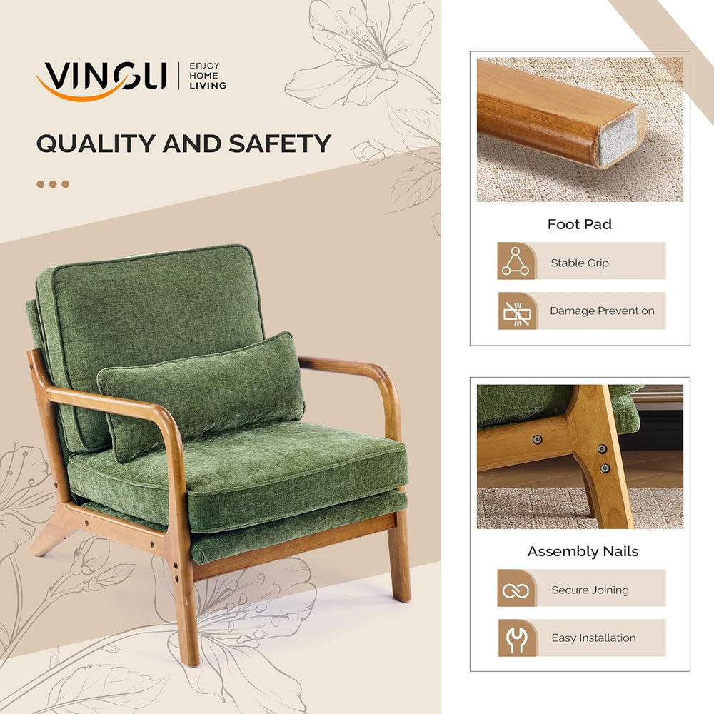 VINGLI Chenille Mid-Century Modern Accent Chair Set of 2, Cute Reading Arm Ch...