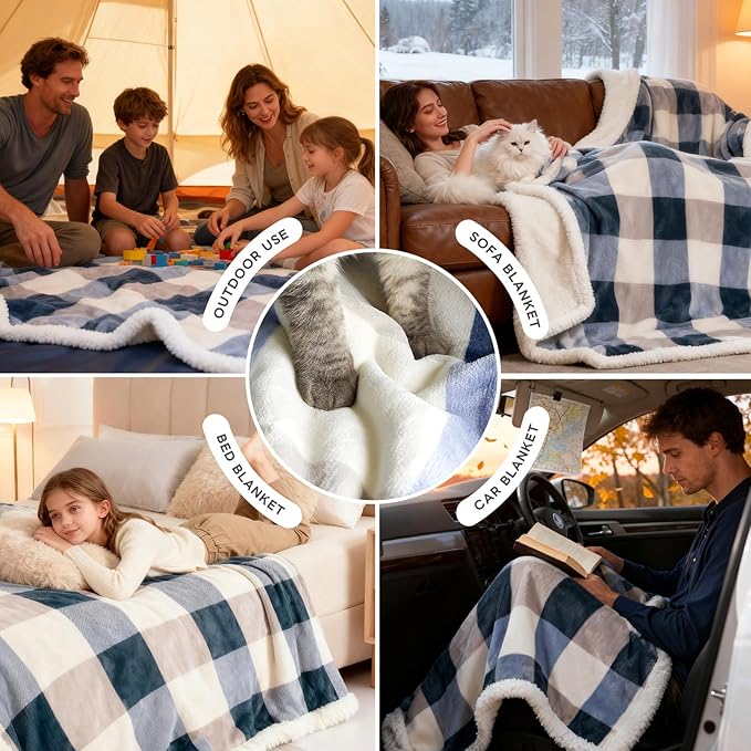 PU MEI Sherpa Fleece Throw Blanket 60" x 80" Reversible Plush Fluffy Large Big - Image 6