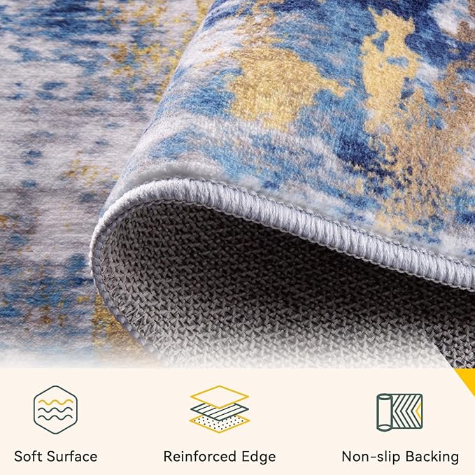 Washable Area Rugs Square 6ft Non-Slip Modern Abstract Soft - Image 2