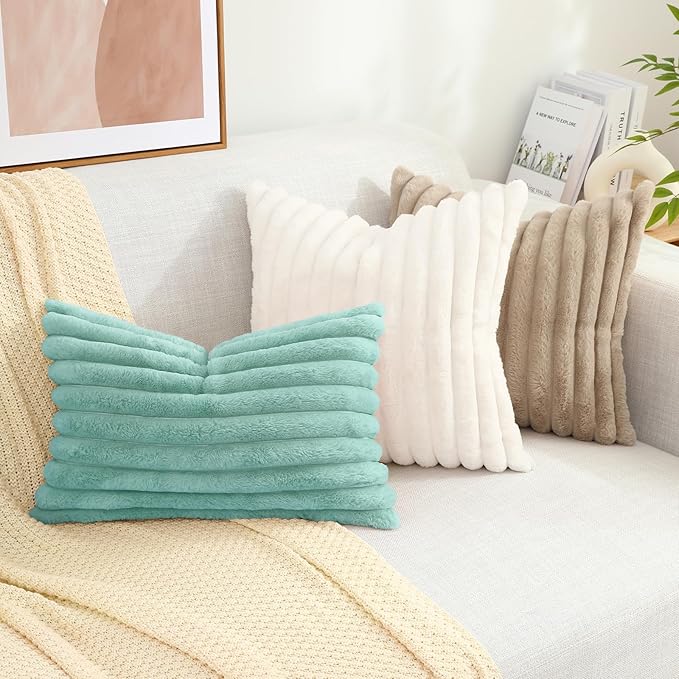 decorUhome Summer Cozy Faux Fur Throw Pillow Covers 12x20 Set of 2 Decorative - Image 6