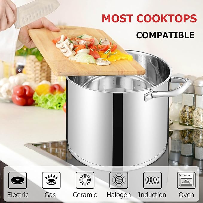LIANYU 12 QT Stock Pot with Lid, 12 Quart Stainless Steel Large Tall Soup Pot - Image 6
