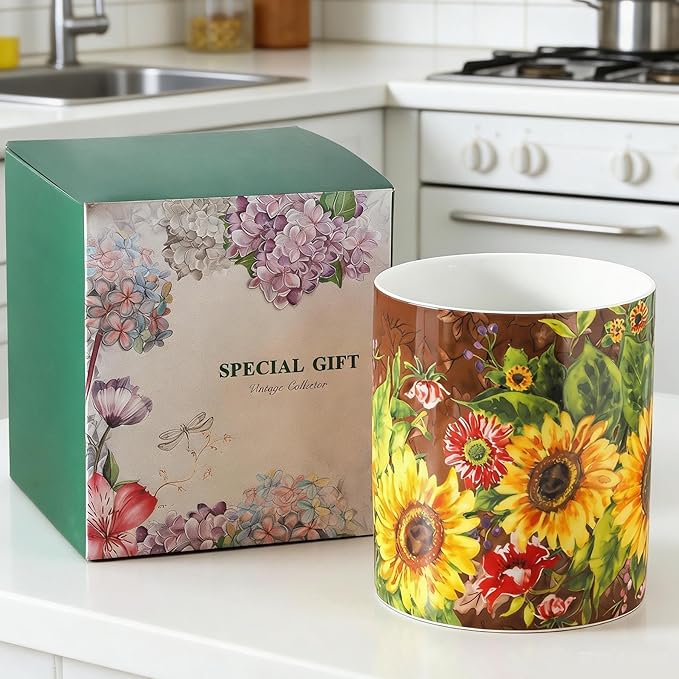 7" Oil Painting Sunflower Utensil Holder, Large Kitchen Utensil Holder Organizer - Image 7