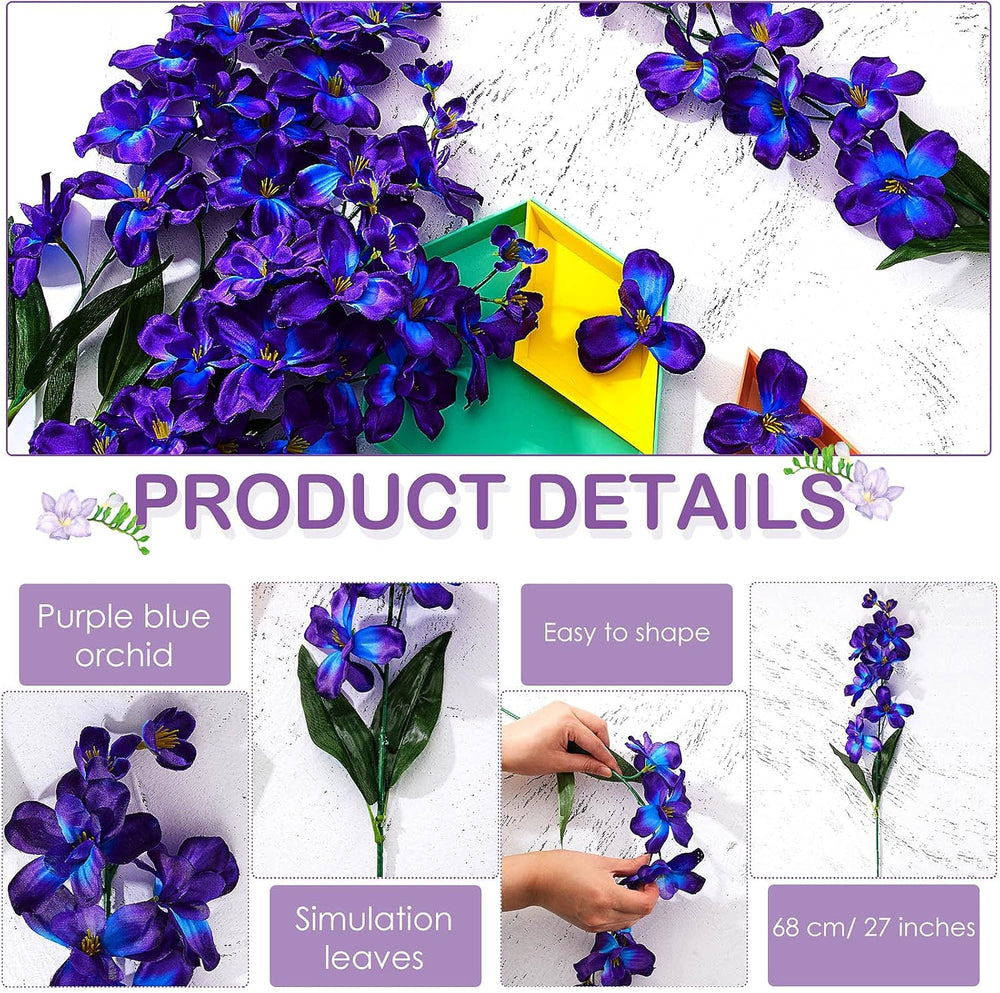 Waydress 32 Pieces 27 Inches Artificial Orchids Silk Flowers, Blue-Purple