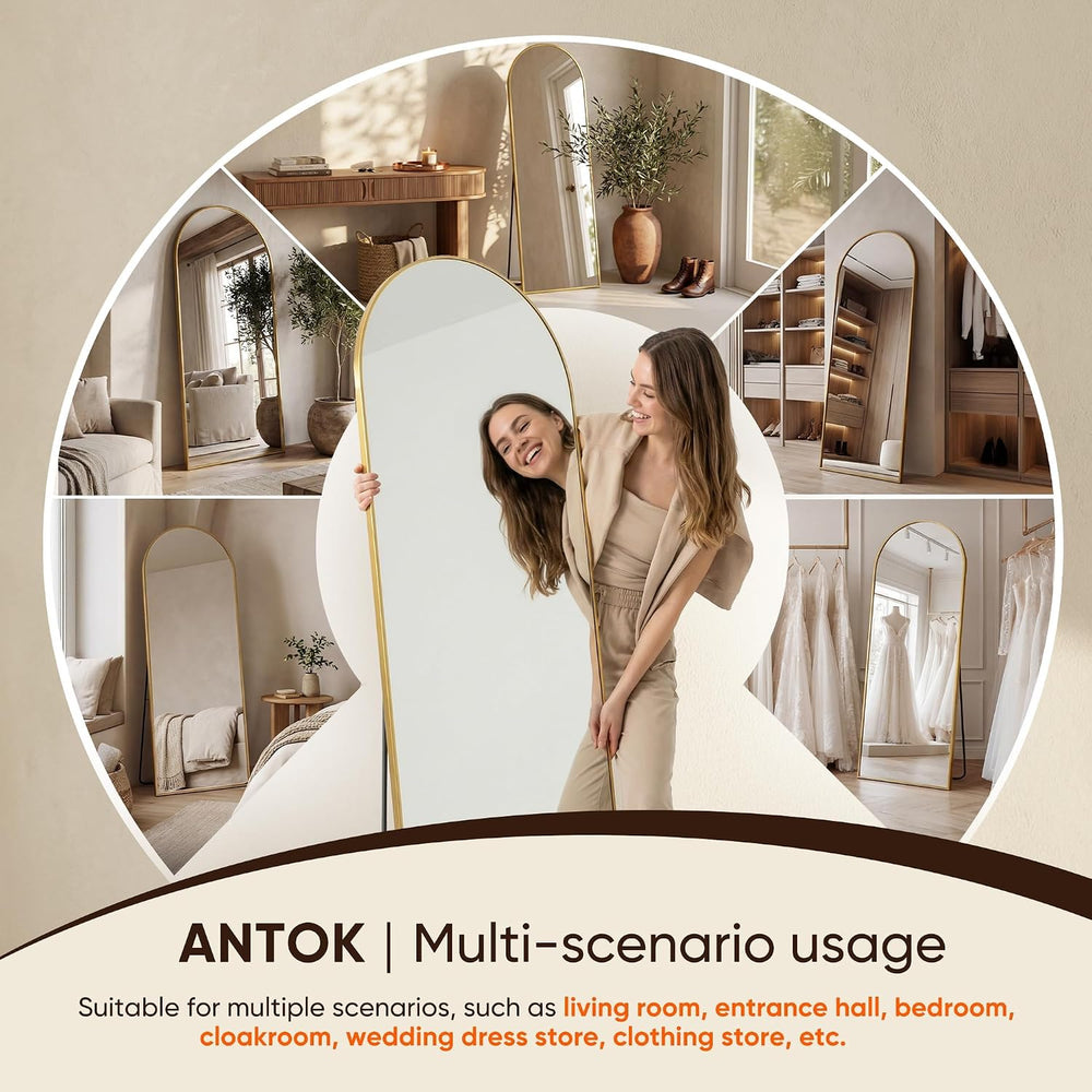 Antok 56" x14” Arched Full Length Mirror, Floor Mirror with Stand,Gold
