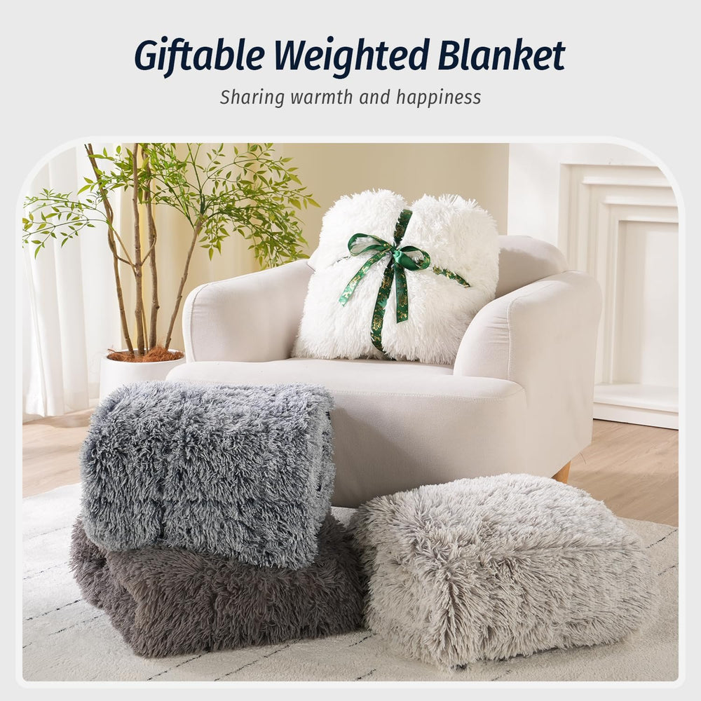 Weighted Blanket for Adult 48"x72" 15lbs Soft Long Plush Twin White