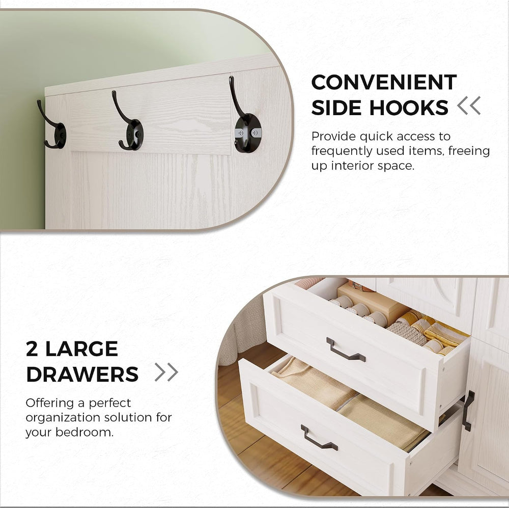LIKIMIO Armoire Wardrobe Closet with 4 Doors and Drawers, White