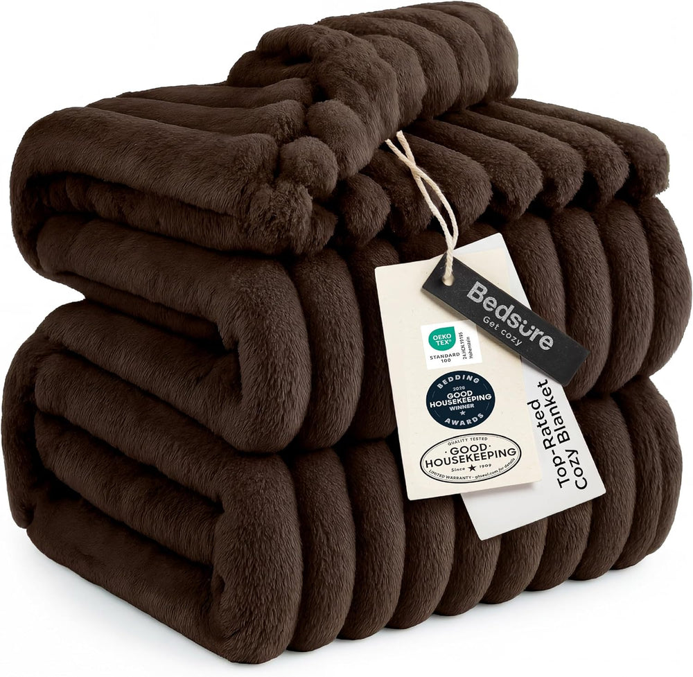 Bedsure Full Size Fleece Blankets for Bed Chocolate Brown 84"x90"