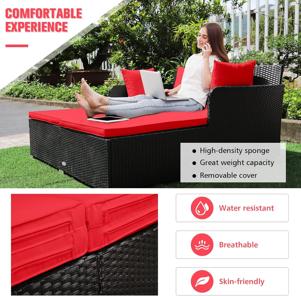 RELAX4LIFE Rattan Patio Outdoor Daybed, Wicker 2-Person Sunbed Loveseat with ...
