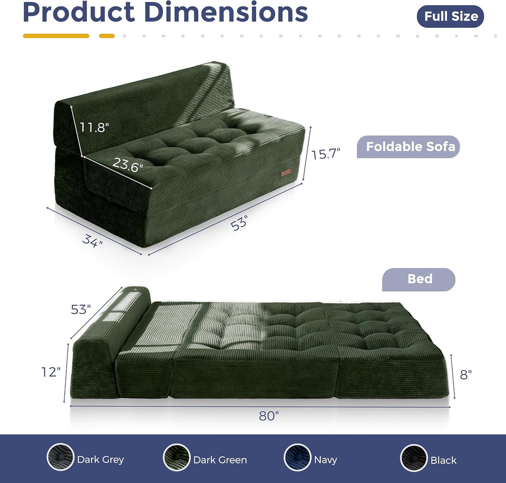 MAXYOYO Folding Sofa Bed, 8-Inch Fold-Out Chair Bed, Single